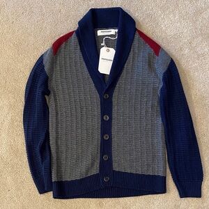 Propaganda Agency Cardigan Sweater - Navy, Gray, and Red
